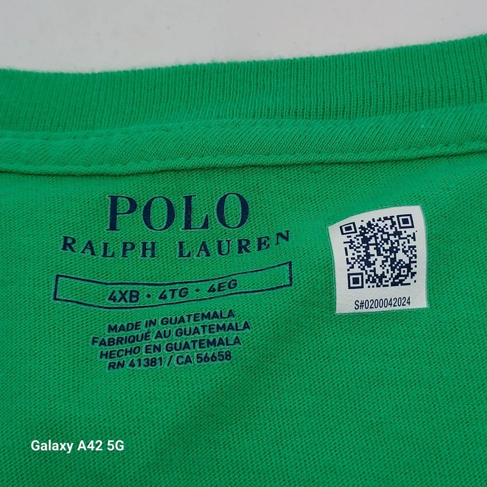 Polo Ralph Lauren Men Green Cotton Short Sleeve T-Shirt Yellow Pony 4XB Big Tall